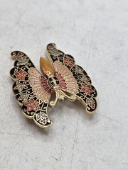Vintage Cloisonne Brooch Lot Of 2, 1 Flower, 1 Butterfly. Unmarked