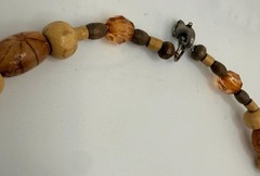 Vintage light and dark wood bleached design beaded necklace 22 inch