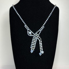 Vintage Silver Tone Baby Blue Rhinestone Asymmetrical Choker Necklace 14.5″