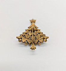 Vintage Christmas Tree Brass Tone Brooch Pin with Aurora Borealis Rhinestones