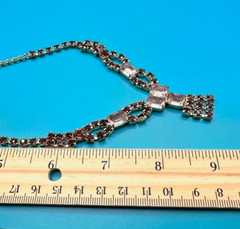 Estate Vintage Necklace Purple & Lavender Rhinestones Gold Tone Prong Set