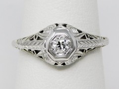 18k White Gold ART DECO 1930’s Solitaire Diamond Engagement Ring Sz 6.75+ B9185