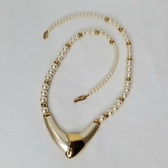 Vintage Napier Necklace Faux Pearl Gold Beads Accents Statement Art Deco Signed