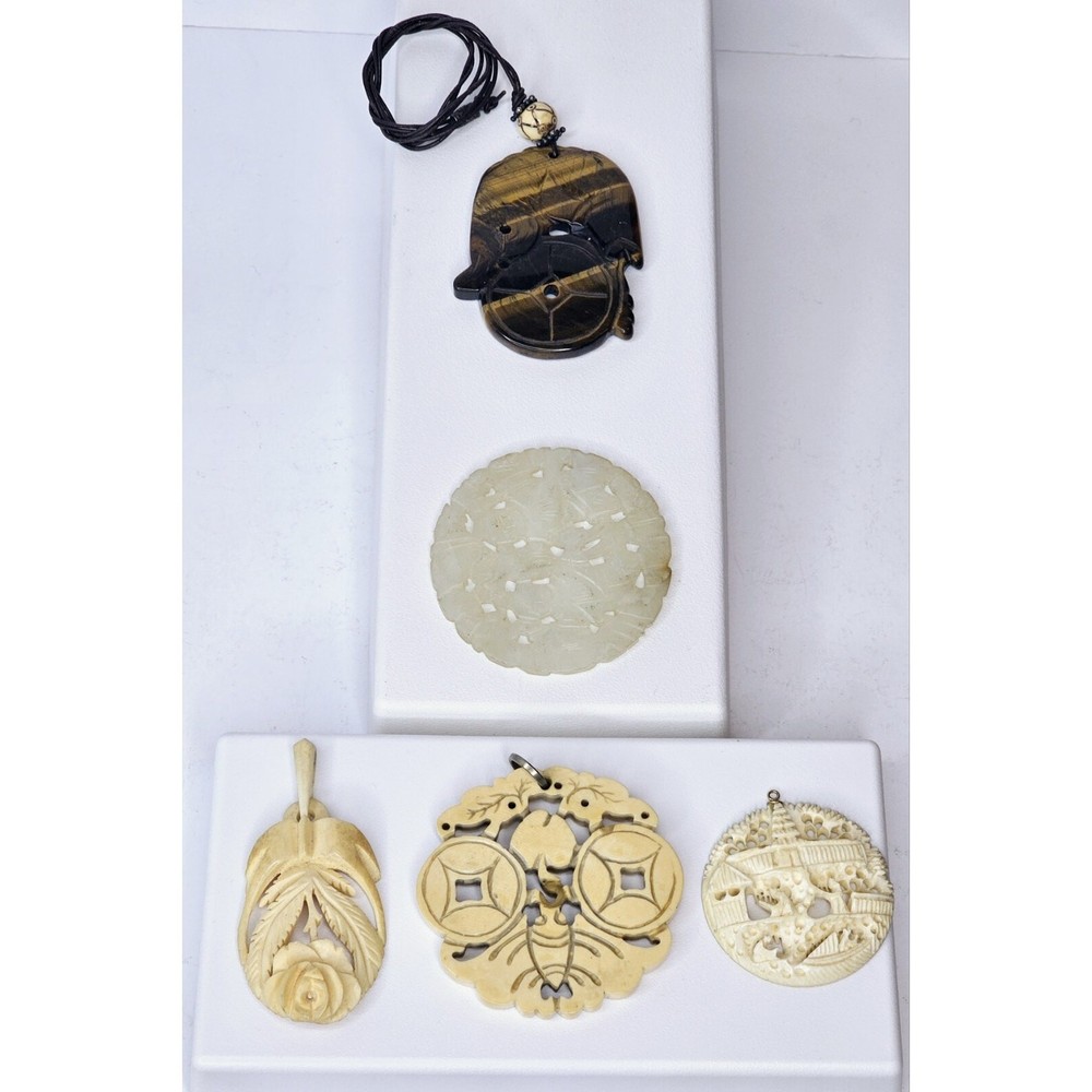 Carved Stone Pendant Lot (5) – Unidentified Stones