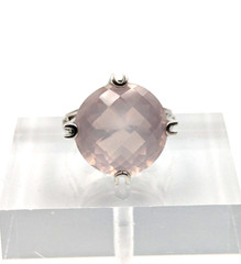 Sterling Silver 925 Checkerboard Cut Pink Chalcedony Clear Topaz Ring Sz 6