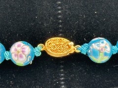 Vintage Chinese Turquoise Cloisonne Enamel Hand-Knotted Floral Bead Necklace 26