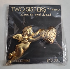 Two Sisters Medici Lauren & Leah Handcrafted Cherub Brooch w/ Heart “A” Vintage