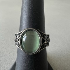 Vintage Prehnite Silver Metal Ring Size 7 Boho Southwestern Vibe