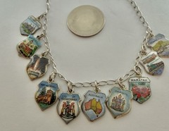 Vintage 10 Australia Tourist Historical Sites Shield Charms 925 Bracelet 7 3/4”