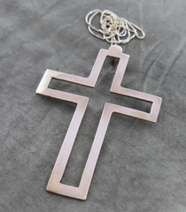 Vintage Sterling Silver Necklace Large Open Cross 2.5 in Pendant Statement 210h