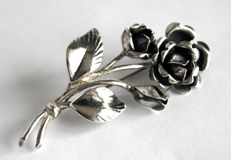Antique brooch Rose silver 835 jeweler Theodor Klotz TEKA Niměčina Germany Mark