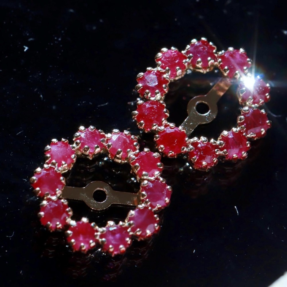 14k yellow gold 0.40ct ruby earring jackets vintage heated handmade 0.80gr