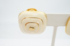 Vintage Clip On Earrings Gold Tone White Enamel Square