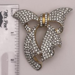 Sparkly Rhinestone Bow Gold Tone Brooch Pin