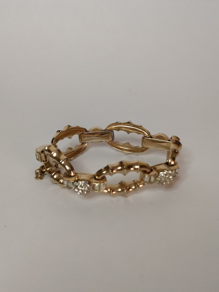 Vintage Barclay Costume Gold Tone Clear Rhinestone Round Link Bracelet Old Money