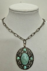 Vintage Southwestern Style Faux Turquoise Silver Tone Statement Necklace