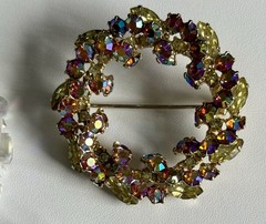 Vintage Crystal Aurora Borealis Necklace Bracelet Earrings Brooch Pin Ring Lot