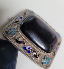 Antique Onyx Scent 62mm Chinese Export Filigree Cloisonne Enamel Pendant Locket