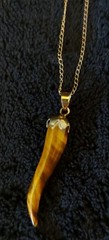 Vtg 70’s 1/90 GF 12k Gold Tigers Eye Agate Italian Horn Pendant & 17″ Necklace