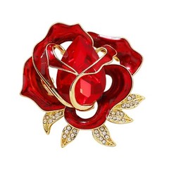 Rhinestone Red Flower Brooch Pin for Women Girls Gold-Tone Fashion Crystal En…