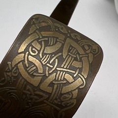 Vintage Celtic Knot Brass Cuff Bracelet Viking Norse Dragon Longship Wide Band