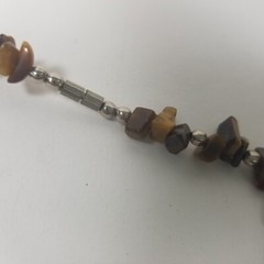 Beaded Necklace Vtg Brown Natural Stone Chips Silver Tone 19.5″