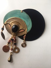 Vintage Artisan Art Deco Style Brooch Pin Dangle Beaded Statement Jewelry