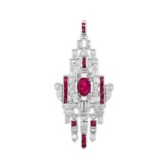 Art Deco Style Lab Created Ruby & Diamond Wedding Pendant 14k Yellow Gold Finish