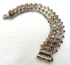 835 SILVER 2-ROW FANCY DELICATE DETAILED REPOUSSE FLOWERS LINK BRACELET ~ 7 1/2″