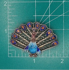 Vintage CLOISONNE Silver PEACOCK Bird Brooch Blue Enamel S 925 Filigree