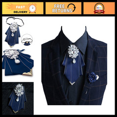 Vintage Silk Pretied Bow Tie Brooch Set for Men – Crystal Accents, Formal Wear