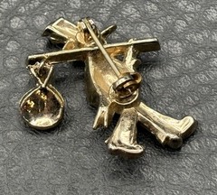 Vintage Gold Tone Hobo Knapsack Charm Brooch Pin Crystal Rhinestone