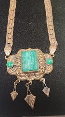 Vintage Art Deco Czech Peking Glass Necklace Chocker Brass Boho Chic