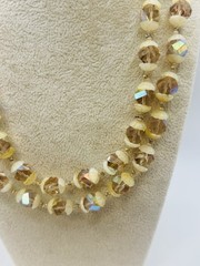 Vintage VENDOME MCM AB Crystal Double Strand Necklace Cream Color Bead Caps 16″