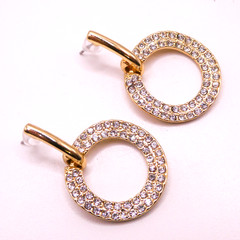 Vintage Rhinestone Drop Dangle Door Knocker 1.4″ Womens Goldtone Earrings