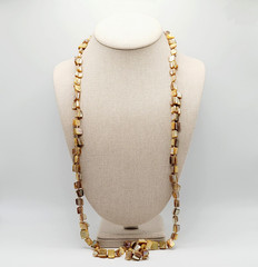 Warm Brown Beige Tone MOP Abalone Tri Tip Nugget NO CLASP Vintage Necklace 36 in