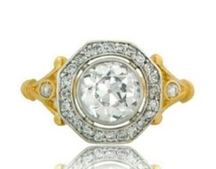 Art Deco Style Round Cut Lab Created Diamond 14K Yellow Gold FN Engagemet Ring