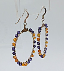 925 Open Circle Earrings 1.25in Drop Sterling Silver Wrapped Purple Gold Crystal