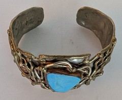 Brutalist MCM Bracelet Mixed Metals Blue Stone Large 8″ Diameter 2″ Tall