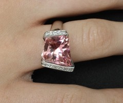 Asymmetric 6.72ct Natural Pink Tourmaline 0.22ct Diamond Platinum Ring Size 6.5