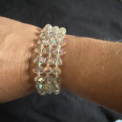 Vintage Triple Strand 7″ Aurora Borealis Bracelet with Decorative Clasp Closure