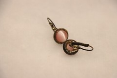 Domed round pink cat eye vintage drop earrings