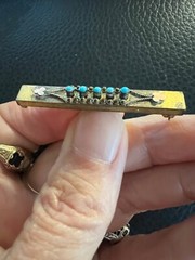 Lovely Antique Gold-filled etched BAR PIN inset with Turquoise beads