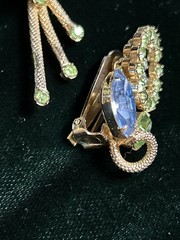 Vtg WEISS Signed Rhinestone Brooch Earrings Set Blue Green Floral Demi Parure