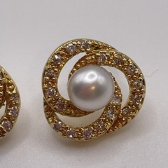 Earrings Vintage Rhinestone Faux Pearl Knot Gold Tone Metal Stud Jewelry
