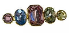 VTG TAT BAR BROOCH ART GLASS HANDMADE SIGNED FACETED STONES GOLD TONE BRILLIANT