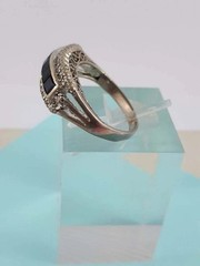 Art Deco Style Blue Sapphire Lab Created Diamond 14K White Gold Birthday FN Ring