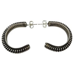 Vintage Sterling Silver 925 Half Hoop Coiled Wire Earrings 1 Inch