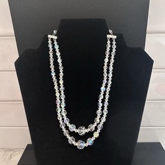 Vintage Art Deco Aurora Borealis 2 Strand Necklace, 14 Inch w/ 3 Inch Extender