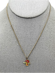 Vintage 1970s Disney Florida ORANGE BIRD Pendant Necklace Enamel Gold Tone 15″